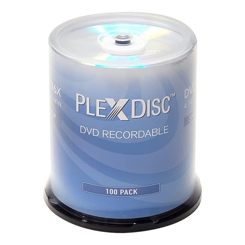 PlexDisc DVD-R 4.7GB 16x Recordable Media Silver Top Disc â€“ 100pk Cake Box (FFP) 632-115-BX, 100 Discs - Image 1